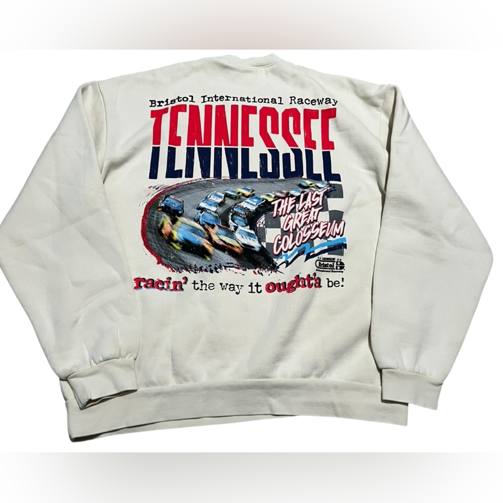 NASCAR Men's Crewneck Sweater graphic sweatshirt cream ivory size XL Bristol‎